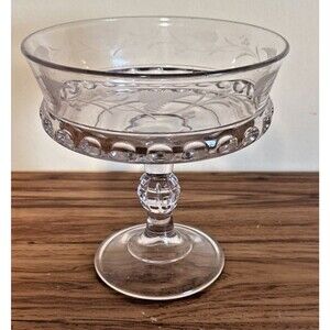 Antique 1885 EAPG Ripley & Co Dakota Baby Thumbprint Clear Compote Berry 7.25"